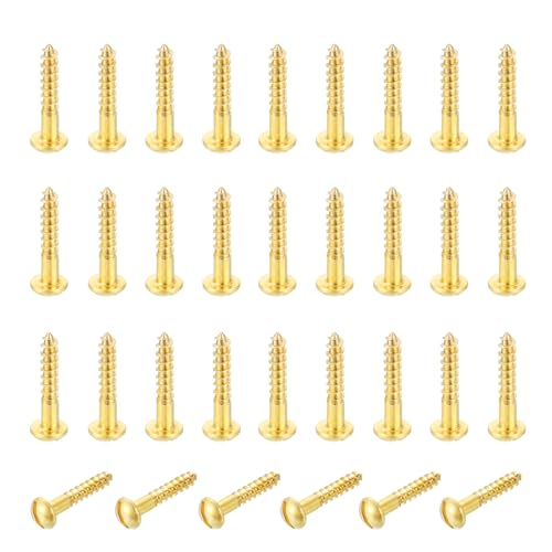 MECCANIXITY 35 Pcs Brass Screws, M3 x 16mm Solid Slotted Round Head Self-Tapping Wood Screw Fasteners for Woodworking Furniture Repair Photo Frame Drywall Home Appliances, Gold - size: M3 x 16mm