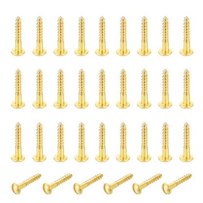 MECCANIXITY 35 Pcs Brass Screws, M3 x 16mm Solid Slotted Round Head Self-Tapping Wood Screw Fasteners for Woodworking Furniture Repair Photo Frame Drywall Home Appliances, Gold - size: M3 x 16mm