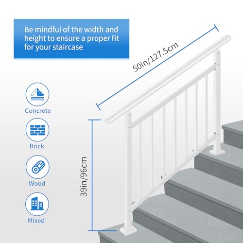 Upgrade 2 in 1 Stair Handrail&Horizontal Railing,4 Step Stair Railing Kit - color: White, size: 4 Steps