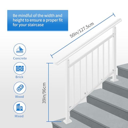 Upgrade 2 in 1 Stair Handrail&Horizontal Railing,4 Step Stair Railing Kit - color: White, size: 4 Steps