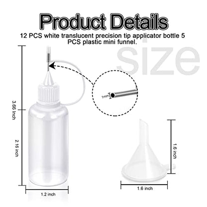 YGDZ Precision Tip Applicator Bottles, 12 Pcs 1oz Needle Fine Tip Glue Bottles With 5 Mini Funnels - color: White Tip