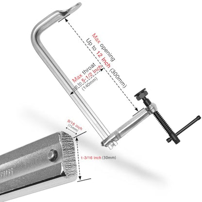 Heavy-Duty 12-Inch F-Clamps, 2-Pack, 3450 Lbs Forged Alloy Steel - size: 12 x 5-1/2 Inch (300×140mm)/3,450 Lbs