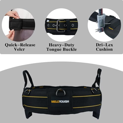 MELOTOUGH Padded Tool Belt for Men with handle strap, Heavy-Duty Work Belt with D ring, Adjustable Waist 36"-47" for Electrician (Tool Belt Suspenders Not Included)