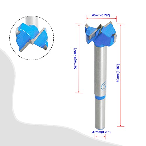Forstner Drill Bits Professional Carbide Woodworking Hole Saw, Cutting Diameter 20mm, 2Pcs (Blue, Silver) - size: 20mm