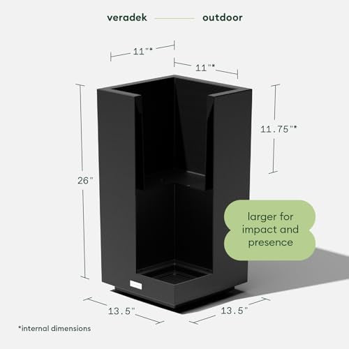 Veradek Block Series Pedestal Planter - Tall Rectangular Outdoor Planter - color: Black, size: 26"H x 13.5"W
