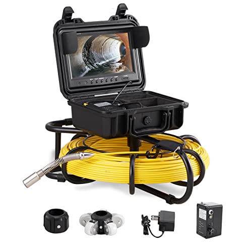 VEVOR Sewer Camera, 300 ft/91.5 m, 9" Screen Pipeline Inspection Camera with DVR Function, Waterproof IP68 Camera w/12 Adjustable LEDs, w/a 16 GB SD Card for Sewer Line, Home, Duct Drain Pipe Plumbing - size: 300ft/91.5m, style: 9" Screen with DVR Functio