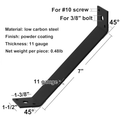 4 Pack 7" x 1-1/2" 45-Degree Angle Bracket for Post Pergola - size: 7" x 1-1/2"