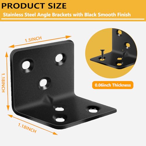 40Pcs 1.2”x1.2”Stainless Steel Black Brackets 1.5”Wide Small Angle Bracket - size: 40PCS, style: Black