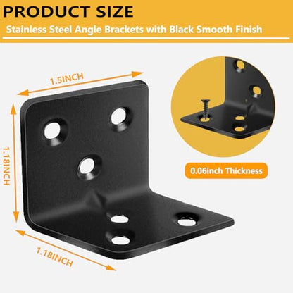 80Pcs 1.2”x1.2”Stainless Steel Black Brackets 1.5”Wide Small Angle Bracket - size: 80PCS, style: Black