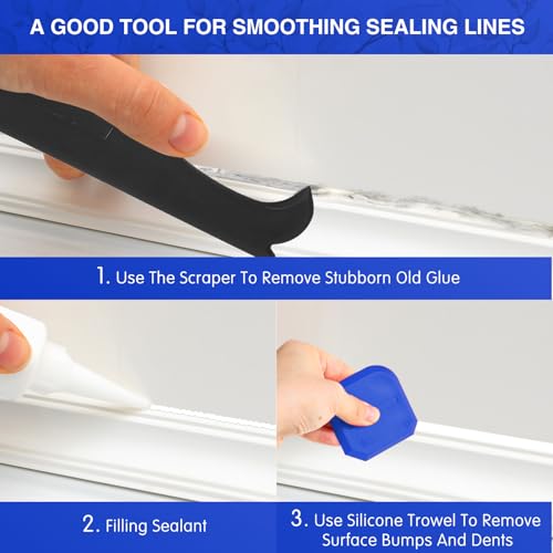 Outus 4 Pieces Silicone Caulking Tool Set Sealant Finishing Grout Scraper Caulking Removal Tool for Kitchen Bathroom Floor Sink Joint Sealant Sealing Home House Renovation, Reuse and Replace (Blue) - color: Blue
