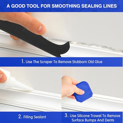 Outus 4 Pieces Silicone Caulking Tool Set Sealant Finishing Grout Scraper Caulking Removal Tool for Kitchen Bathroom Floor Sink Joint Sealant Sealing Home House Renovation, Reuse and Replace (Blue) - color: Blue