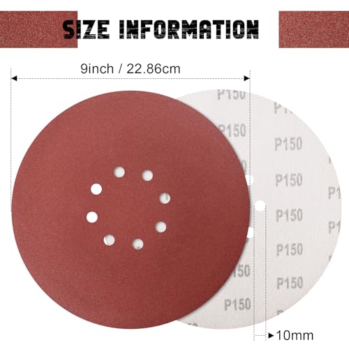 9 Inch 8 Hole Drywall Sanding Disc, 150 Grit 15 PCS Hook and Loop Sandpaper - style: Grit 150