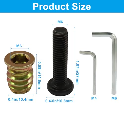 Threaded Inserts for Wood Furniture, M6, 32 Sets - size: M6