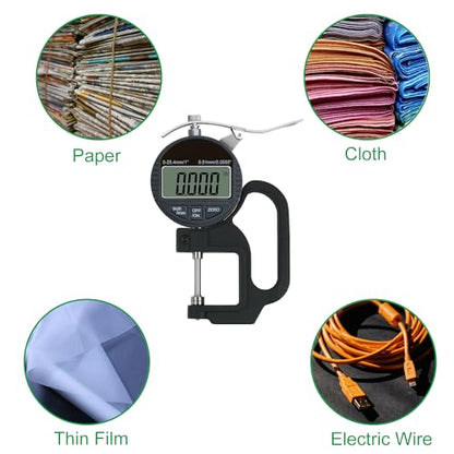 Digital Thickness Gauge 1 inch/0-25.4mm, 0.0005inch/0.01mm Accuracy - size: 1"/0.0005"