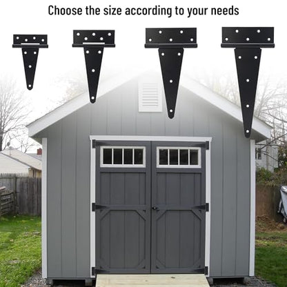 12 Inch T-Strap Gate Hinges, Heavy Duty Shed Barn Door Hinges, Black Tee Hinges for Wooden Fence, Yard Gate, Wrought Hardware Iron Rustproof (2 Pack) - size: 12 Inch