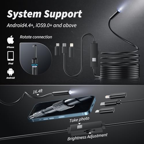 Endoscope Camera with Light, 1920P HD Borescope with 8 Lights (Single Lens)