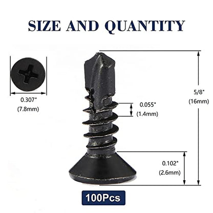 #8 x 5/8" Sheet Metal Screws 100Pcs 410 Stainless Steel Flat Head Fast Self Tapping Screws Black Oxide by SG TZH - size: #8 x 5/8"