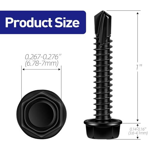 #8 x 1 Hex Washer Head Self Tapping Screws, TEK Screws, Self Drilling, Stainless Steel 410 Sheet Metal Screws, Black Finish, 100 PCS - color: Black, size: #8 x 1"