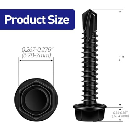 #8 x 1 Hex Washer Head Self Tapping Screws, TEK Screws, Self Drilling, Stainless Steel 410 Sheet Metal Screws, Black Finish, 100 PCS - color: Black, size: #8 x 1"