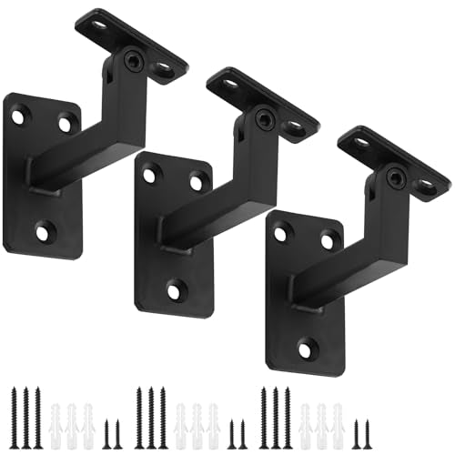 Adjustable Handrail Bracket, 3" Heavy Duty Swivel Hand Rail Bracket for Stair Railing Staircase, Matte Black (3 Pack) - size: Pack of 3