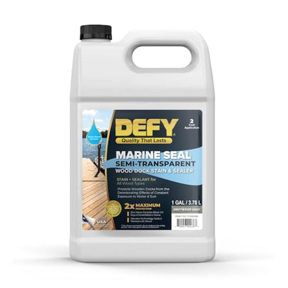 DEFY Marine Sealer - Semi-Transparent Waterproof Wood Stain, Marine Wood Sealer, Driftwood Gray - 1 Gallon - color: Driftwood Gray, size: 1 Gallon