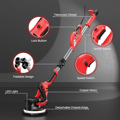 Drywall Sander, 2025 Upgraded 8-Amp Popcorn Ceiling Removal Tool, Red - color: Red