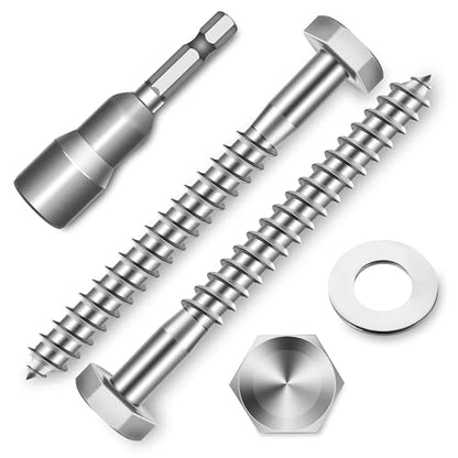 (20-Set) 1/4 x 2-1/2" Lag Screws, Stainless Steel Heavy Duty Hex Head Lag Bolts for Wood, ASME B18.2.1 Commercial/Industrial Grade Mounting Screws Bolts Kit by Marysino - color: Silver, size: 1/4 x 2-1/2"