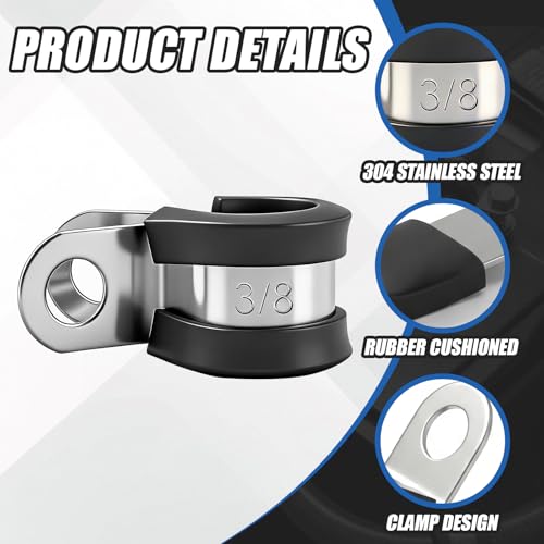 50 Pcs 3/8 Inch Cable Clamps Stainless Steel Pipe Clamps Holder - size: 3/8 Inch