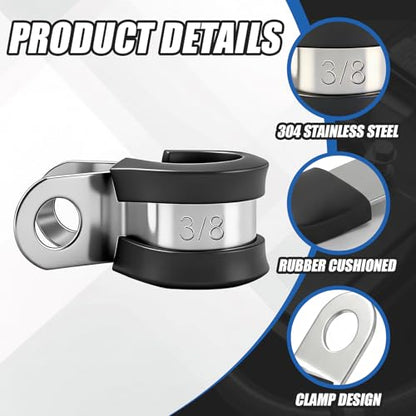 50 Pcs 3/8 Inch Cable Clamps Stainless Steel Pipe Clamps Holder - size: 3/8 Inch