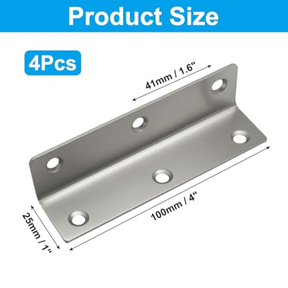 4" x 1" Corner Brace Angle Bracket, 4 Pcs, Stainless Steel - size: silver,4"x 1"