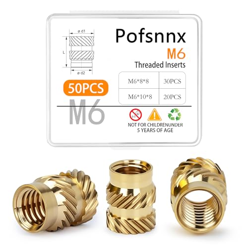 50PCS Brass Heat Set Nuts, M6 Threaded Inserts Assortment - size: M6*8*8,M6*10*8(50psc)