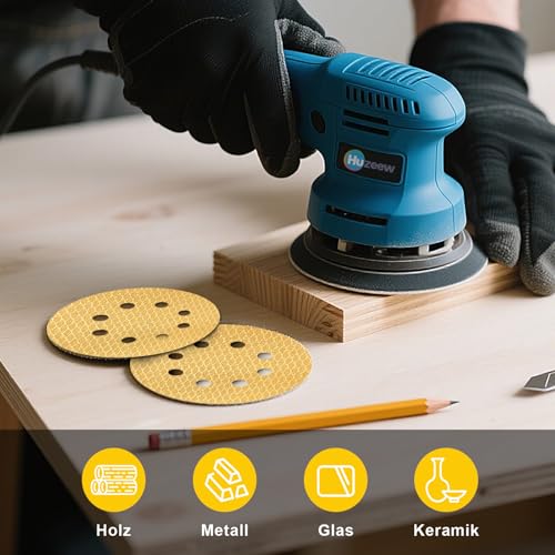 130Pcs 5 Inch 8-Hole Hook&Loop Sanding Discs, 600 Grit Diamond Yellow Sand, Dust-Free/Wear-Resistant, Latex Paper Base (No Fray), 135G Backing for Wood/Metal/Auto, DIY & Pros - style: 5inch-8Hole