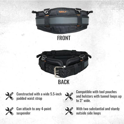 WOLF WTH2110 Heavy-Duty Ballistic Padded Tool Work Belt | Compatible w/Pouches, Holsters & 4-Point Suspenders | Body Waist Comfort Lightweight Breathable | Contractors Handyman | Tongue Buckle - size: Small