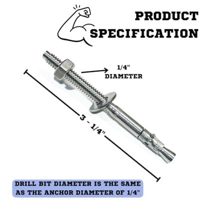 Mighty Fasteners 304 Stainless Steel Wedge Anchors 1/4" X 3-1/4" - 25 Pack - size: 1/4" X 3-1/4"
