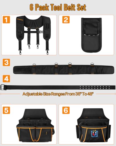 Marscamd Tool Belt with Suspenders & Pouches, Heavy Duty Work Belt, Black - color: Black
