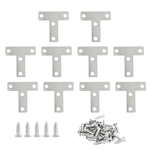 Hordion 10Pcs 2 x 2'' T Bracket, Silver Repair Plate T Shaped Support Brace - size: 2" x 2" (Silver), style: T-Shape