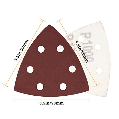SPEEDWOX 50 Pcs Triangle Sanding Pads Hook and Loop 1000 Grit Oscillating Sanding Pad 90mm 6 Holes Fit 3-1/2 Inches Oscillating Multi Tool Detail Sander Sandpaper Triangle Sanding Discs Sanding Tool - style: 1000 Grit