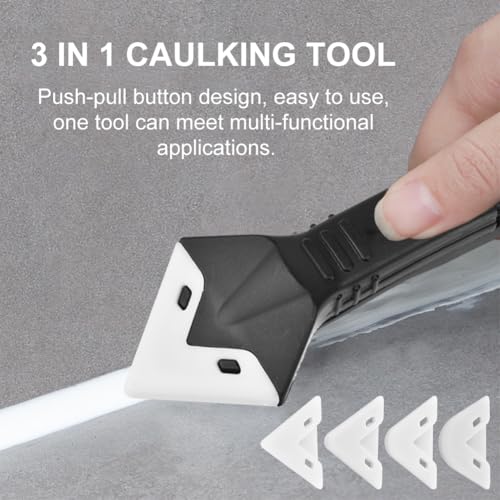 Silicone Caulking Tool, 3 in 1 Caulking Remover Glazing Compound Finishing Tool with 5 Replacement Silicone Scraper Pads, Grout Scraper Kit for Bathroom, Kitchen, Floor, Window, Sink Joint