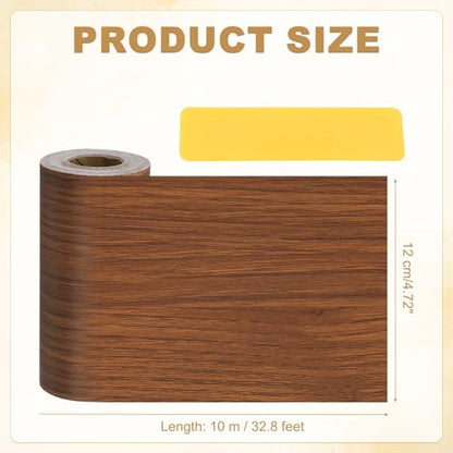 Wood Grain Repair Tape 4.7x33', Self Adhesive Realistic Textured Repair Patch Peel and Stick Wood Tape with Scraper for Floor Door Window Furniture Table Teak