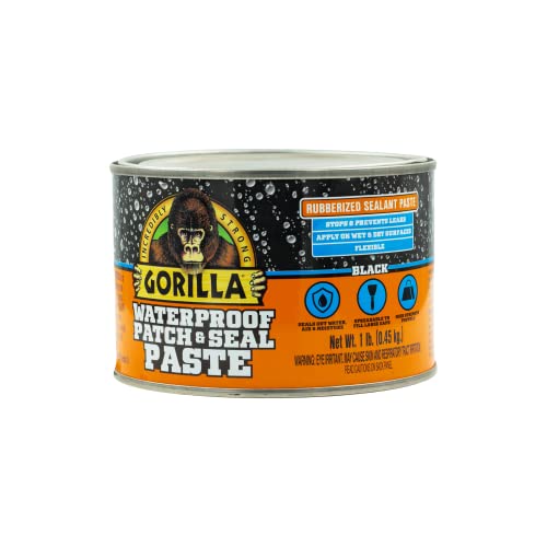 Gorilla Waterproof Patch & Seal Rubberized Sealant Paste, Black, 1lb Can - color: Black, size: 1 - Pack