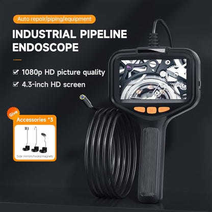 OUKENS Dual‑Lens Borescope Inspection Camera, 4.3 Inch IPS Split‑Screen Industrial Endoscope, IP67 Waterproof Snake Camera, 8+1 Adjustable LED Lights, 2600mAh Battery for Automotive HVAC Plumbing