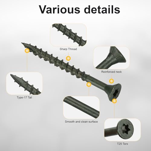 Wood Screws #8 x 2’’, T25 Star Torx Drive Flat Head Deck Screws, Green, 127Pcs (1lb) - color: Green, size: 8X2’’