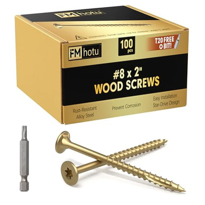#8 x 2” Deck Screws, 100Pcs Star Drive Wood Screws - color: Gold, size: 2 Inch