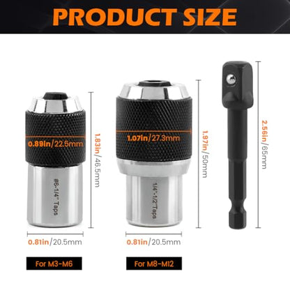 Tap Socket Set, 2pcs Tap Sockets With 1pc 3/8" Socket Adapter, Adjustable Taps Extractor Tool, Durable Threading-Tap Extractors for Taps Reamers Screw Extractors