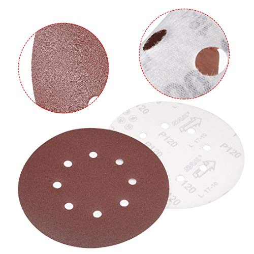 Utoolmart 10 Pcs 7 Inch 8 Hole Hook and Loop Sanding Discs, 100 Grit Flocking Sandpaper, for Random Orbit Sander - size: 100 Grit