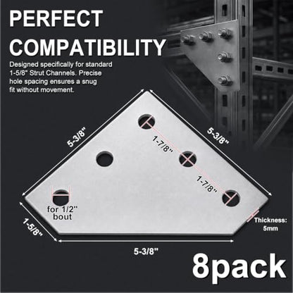 8 Pcs 5-Hole Corner Gusset Plate for 1-5/8" Strut Channel