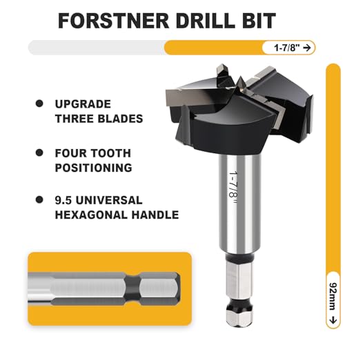 1-7/8" Forstner Drill Bit with 3/8" Quick Change Hex Shank - size: 1-7/8" | 47.5mm