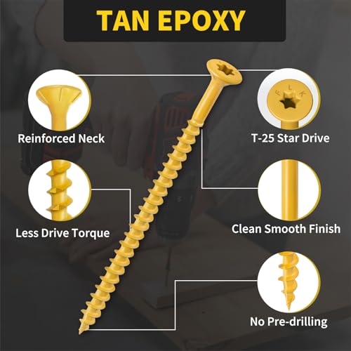 Deck Screws 4 Inch, 50PCS, FIXLINK #10 x 4 Wood Screws, Tan - color: Tan, size: #10 x 4"