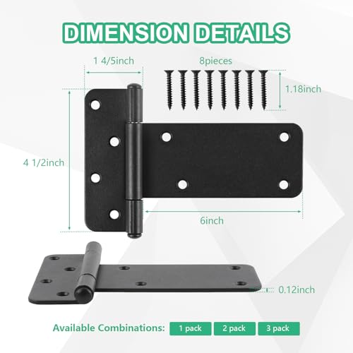 6 inch Gate Hinges,280 Lbs Capacity, Matte Black,4 Pack Heavy Duty Hinge - size: 6“-4 pcs-Matte Black