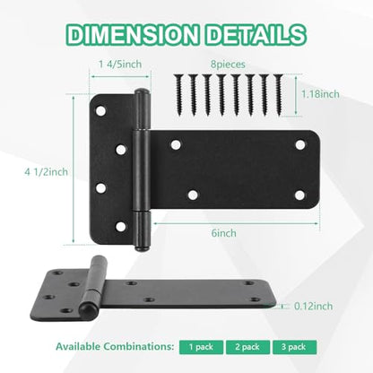 6 inch Gate Hinges,280 Lbs Capacity, Matte Black,4 Pack Heavy Duty Hinge - size: 6“-4 pcs-Matte Black